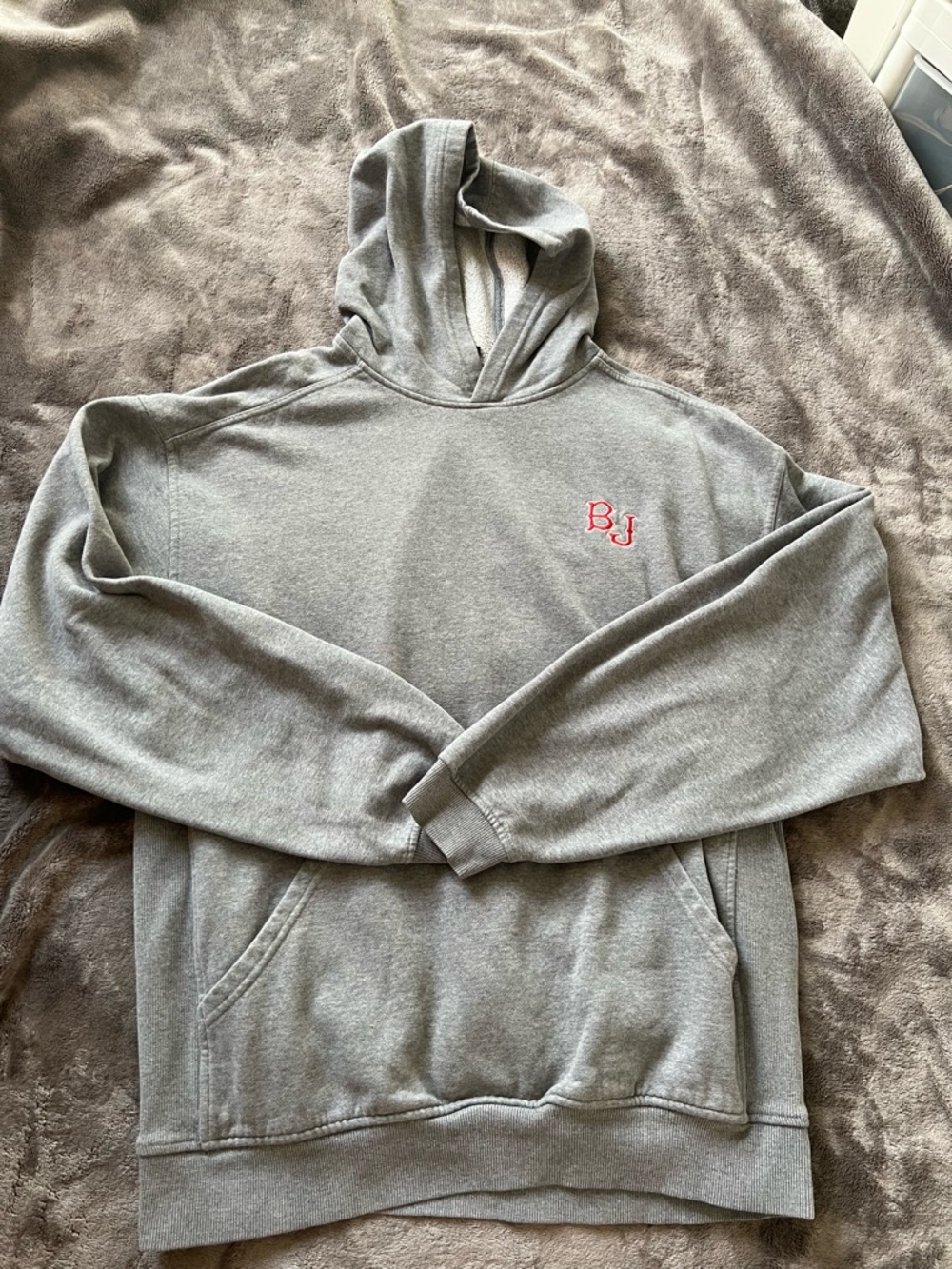 Nike Gray Hoodie with Red 'BJ' Chest Embroidery